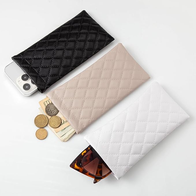 TRIUMPH VISION Squeeze Leather Sunglasses Pouch - 3 Pack Glasses Case Soft Eyeglass Sleeve Pouch Holder
