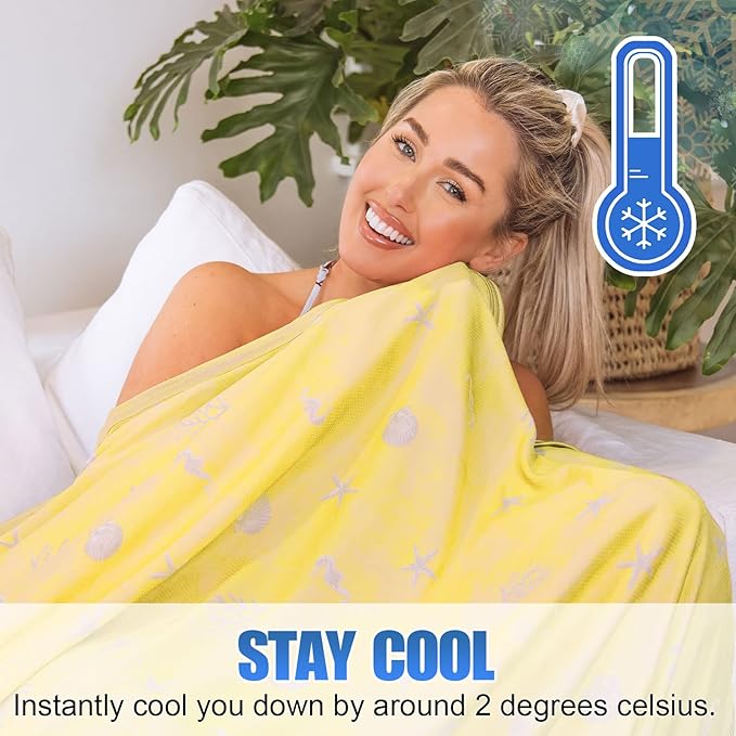 Ailemei Direct Cooling Blanket with Double Sided Cold Effect, Lightweight Breathable Summer Oversize Coastal Theme Bed Blankets, Transfer Heat to Keep Body Cool for Hot Sleepers Night Sweats, 108“x90”