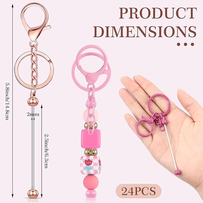 Tondiamo 24 Pcs Beadable Keychain Bars Bulk Beads for Keychain Making Kit Gifts for Women Men DIY Crafts(Multicolor)