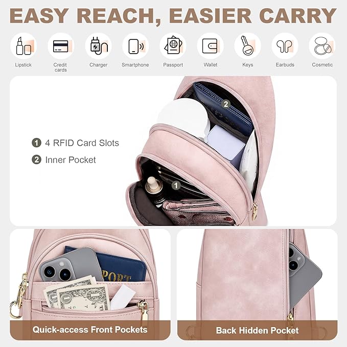 SYTRAH Anti Theft Crossbody Bags for Women, RFID Sling Bag Travel Purse, RFID Cross Body Purses Chest Bag for Travel Pink