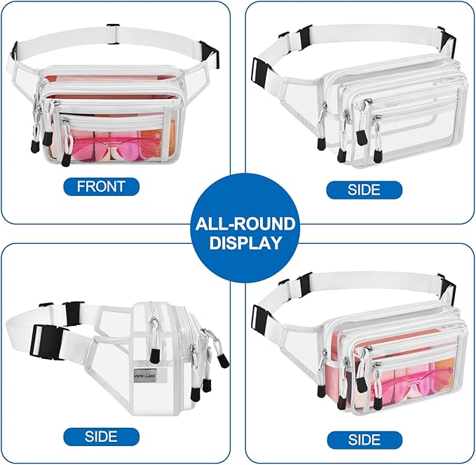Clear Bag Stadium Approved Clear Fanny Pack for Women for Work,Multi-purpose Waist Bag for Travel & Sporting Event
