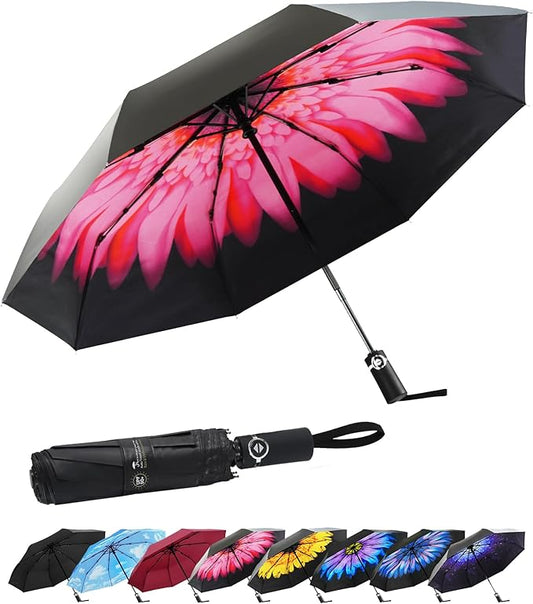 SY COMPACT Travel Umbrella for Rain, Windproof Automatic Compact Umbrella, UV Sun Protection, Lightweight Waterproof Travel Size for Backpack & Car, Factory Direct