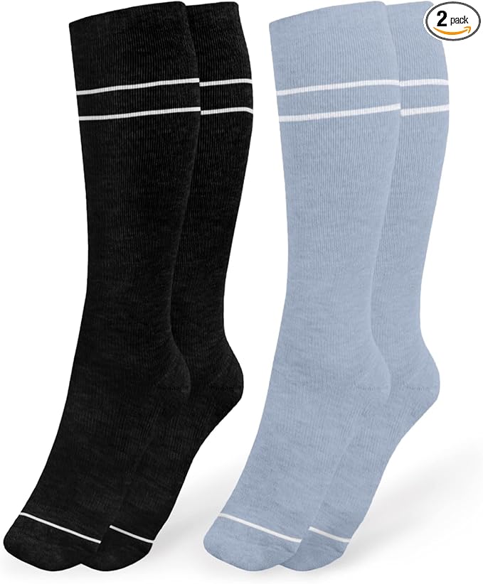 Kindred Bravely Maternity Compression Socks 2-Pack | Graduated Compression Socks for Circulation Pregnancy Travel (Stone Blue & Black, X-Large)