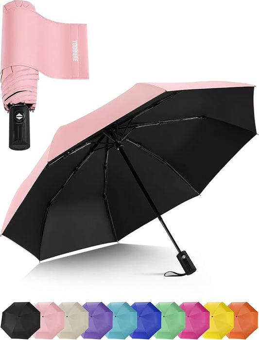 Yoobure Compact Travel Umbrella - Windproof Umbrellas for Rain, Small Portable UV Umbrella for Sun Protection, Folding Automatic Umbrellas in Lightweight for Car, Backpack, Walking, Kids, Women