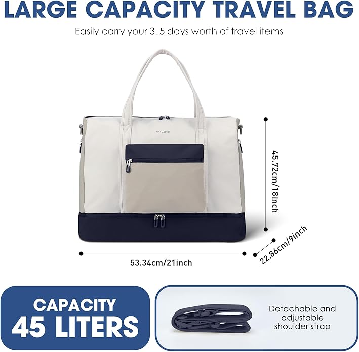 Women's Weekender bag Travel Duffel Bag with Shoe Compartment 21-inch Airline-Approved Carry-On, 2-Piece Overnight Bag Set Personal Item Luggage