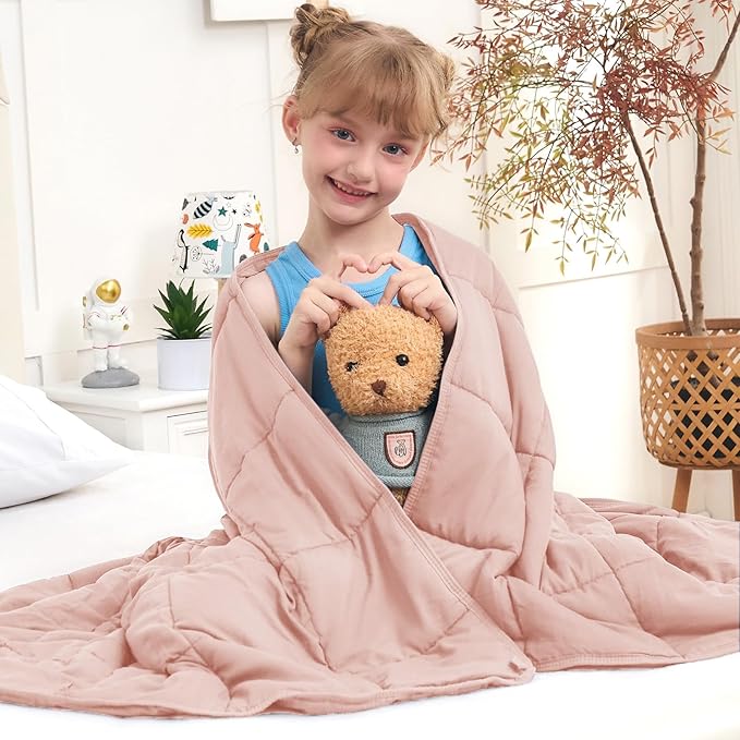 Pink Weighted Blanket Kids 10lbs, 40"x60", Twin Size Cooling Heavy Throw Blanket for 80-120lbs, Microfiber Soft Thick Big Blankets Weighted Comforter Breathable Gift