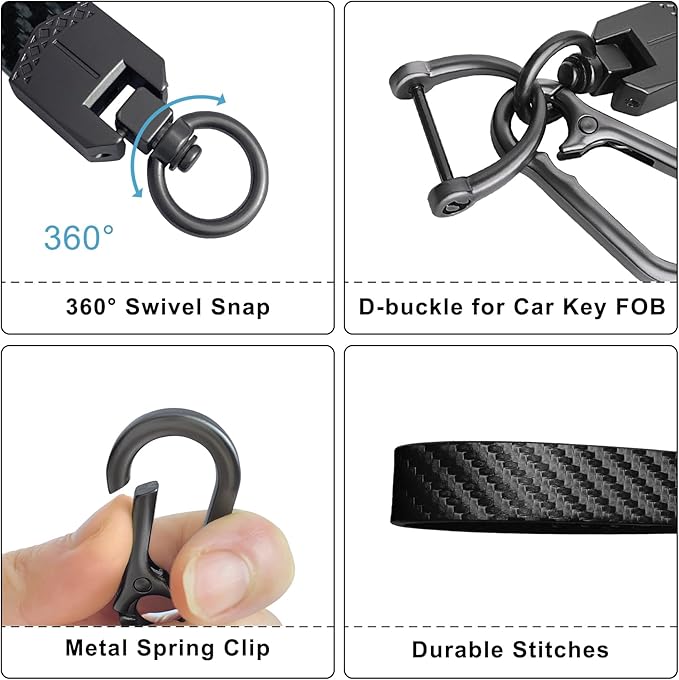 OHKYOOT Leather Car Keychain,Carabiner Clip Key Fob Keychain for Home Car Keys Women Men