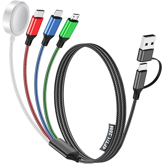 Travel Essentials,Multi Charging Cable for Apple Watch Charger/iPhone Charger/Samsung Charger,USB A & Type C Power Cable for iWatch Ultra/10-2/iPhone 17-11/Samsung S26,Serial Cables[1.2M]-Multicolor