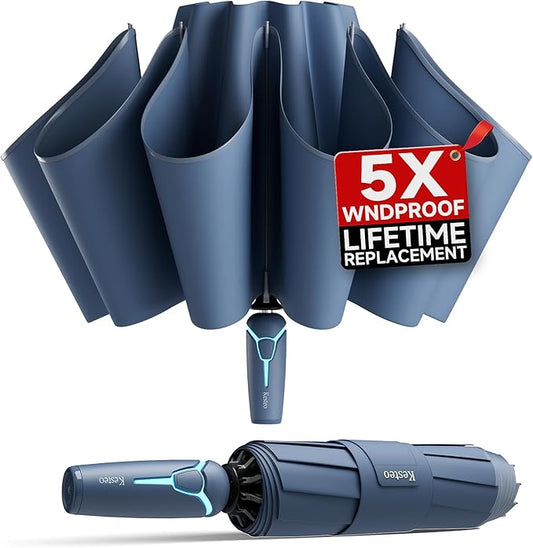 Windproof Travel Umbrella for Rain, Withstand 85MPH Winds, 52 Inch Automatic Reverse Fold Umbrellas Easy Auto Open Close, Portable Compact Umbrella Includes Cover Bag, Perfect for Travel, Car, Commute, Women Men, Backpack