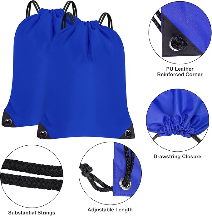 2PCS Drawstring Bags Bulk, String Backpack for Men Women, Cinch Bag Draw String Back Bag for Gym, Sports, Travel, Swimming, Beach, Blue
