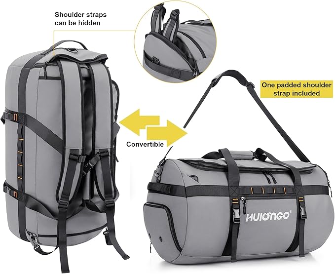 Hulongo 40L/60L/90L Large Waterproof Duffle Bag Backpack for Men, Mens Duffel Backpack Bags for Traveling, Heavy Duty (Grey, 40L)