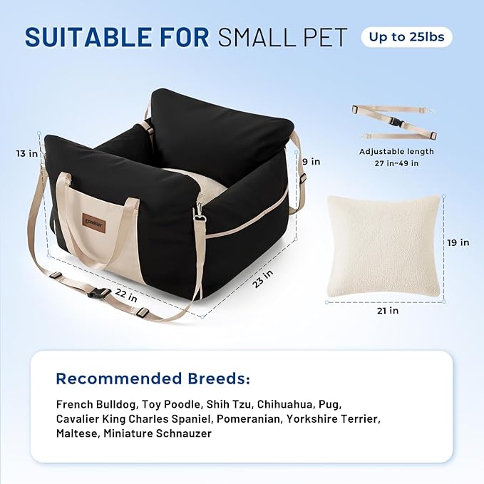 ZOMISIA Dog Car Seat for Small to Medium Dogs - Waterproof Pet Booster Seat with Clip-On Safety Leash, Carrier for Puppy up to 25 lbs, Memory Foam Filling & Adjustable Buckles, Green Houndstooth
