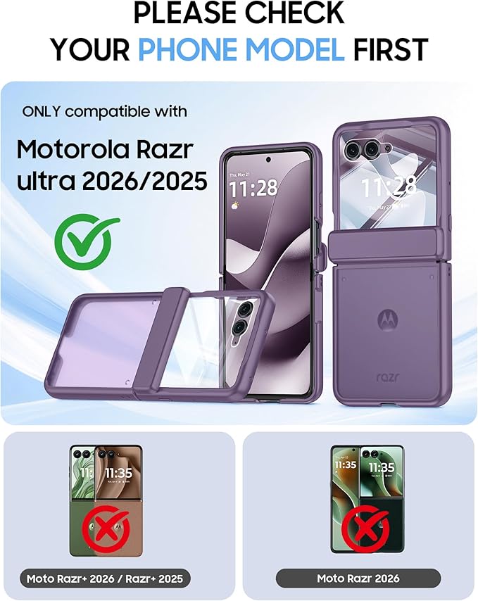for Motorola Razr Ultra 2026 Case/Razr Ultra 2025 Case with Hinge Protection, Screen Protector, Skin Feel Translucent Frosted, Shockproof Slim Cover for Razr Ultra 2026/2025 -Purple