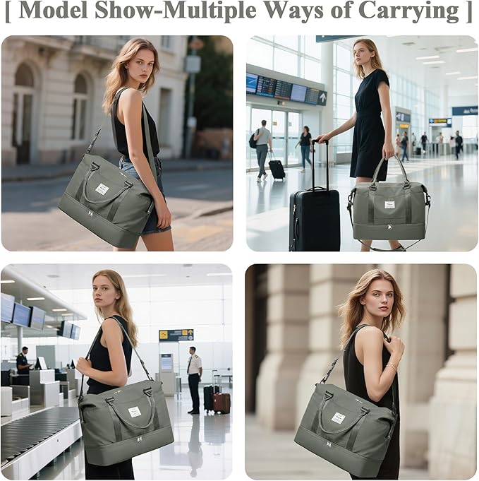 Travel Duffel Bag with Shoes Compartment, Overnight Weekender Bags for Women,Carry on Personal Item Bag，Extra Large
