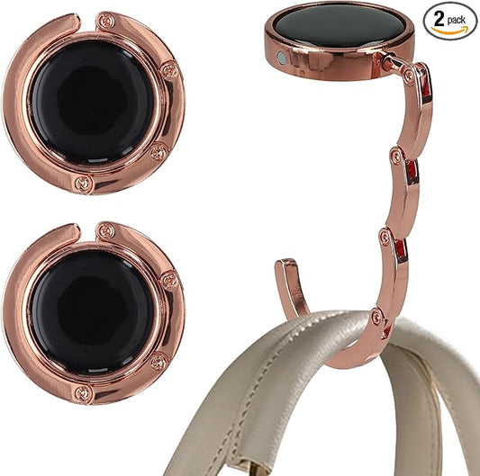 kwmobile Purse Hook for Table - Set of 2 Purse Holder - Folding Handbag Hanger - Portable Bag Holder - Bag Hooks for Desk - Table Hook Copper