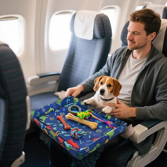 Adjustable Kids Tray Table Cover with Multi Portable Pockets, Airplane Travel Essentials for Kids, Toddlers, Adults, Airplane Must Haves, Plane Travel Essential, Travel Tray for Plane Train, Dinosaur