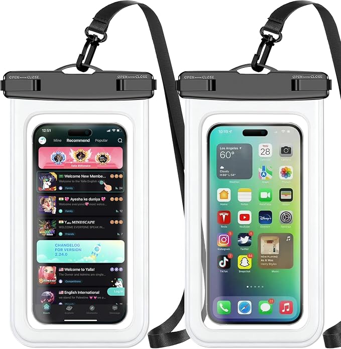 Waterproof Phone Pouch,2 Pack White Phone Waterproof Case,Cell Phone Dry Bag,Protection Level: IP68,Beach Cruise for Apple iPhone,Samsung,and More,Lanyard Included,(Fits Up to 8.3”),White