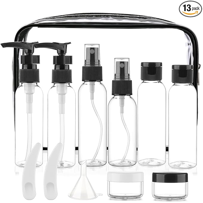 Cosywell Travel Size Bottles for Toiletries 13 Pack 2oz TSA Approved Toiletry Bottles Leak Proof Travel Kit for Women Men TSA Clear Toiletry Bag Shampoo Lotion Skincare Cosmetic Container