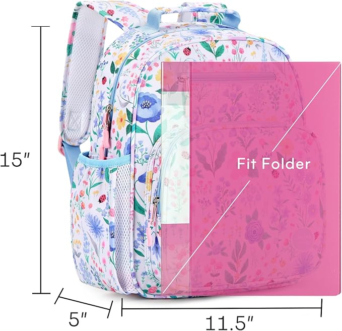 mibasies Kids Backpack for Girls: Girls Backpack 5-8 - Kindergarten Elementary School Bookbag for Girl - Floral Sky Blue