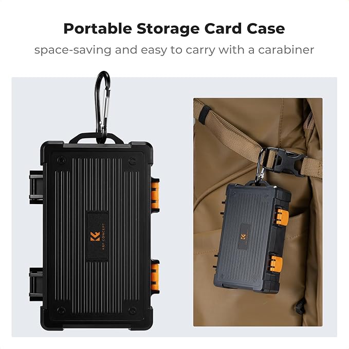 K&F CONCEPT Camera Battery Memory Card Case for 5 SD Cards, 2 Camera Batteries, 6 TF Cards, 3 CFE-A, 2 CF/XQD/CFE-B Cards, Water-Resistant Anti-Shock Case for Camera Batteries, NP-FZ100/NP-FZ50
