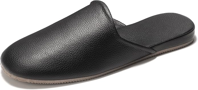 Men's Leather Slippers Top Grain Leather Slippers for Men and Women Scuff Slipper with Memory Foam Minimalist Mules House Slip-on Shoes for Office Home Bedroom Living Room Guests Visitor