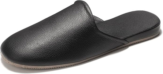 Men's Leather Slippers Top Grain Leather Slippers for Men and Women Scuff Slipper with Memory Foam Minimalist Mules House Slip-on Shoes for Office Home Bedroom Living Room Guests Visitor