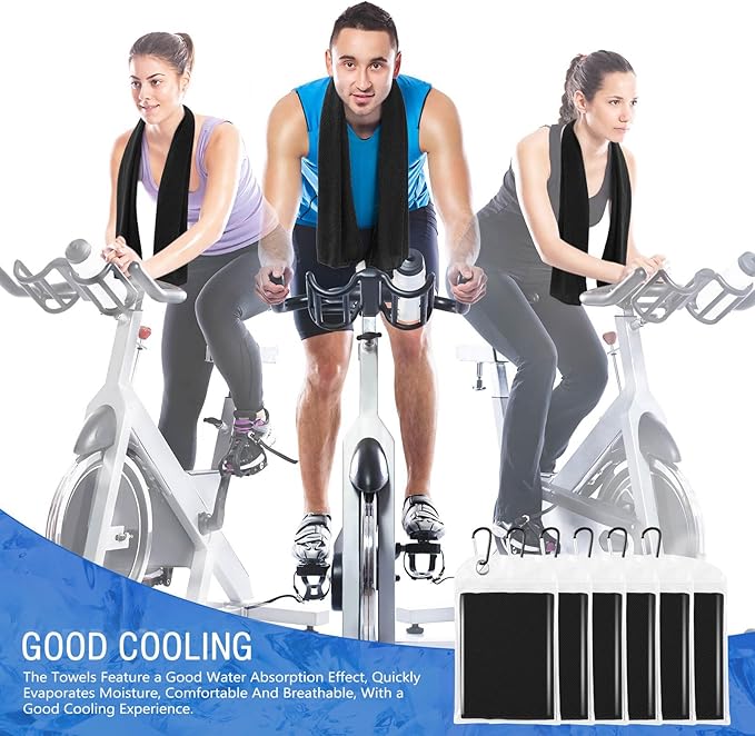 Hosuly 6 Pack Cooling Towels 40" x 12" Sport Towels, Cooling Rag for Neck and Face Ice Breathable Chilly Portable Neck Wraps for Yoga(Black)