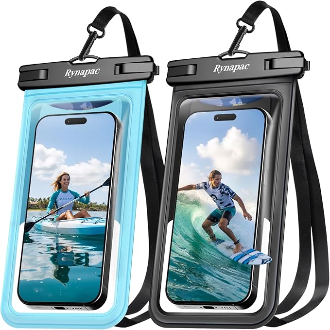 Rynapac Waterproof Phone Pouch [Up to 8.5"] - 2 Pack, IPX8 Waterproof Phone Case with Lanyard for iPhone 17 16 15 Pro Max, Touchscreen & Photograph, Cellphone Dry Bag for Beach Cruise Essentials 2026