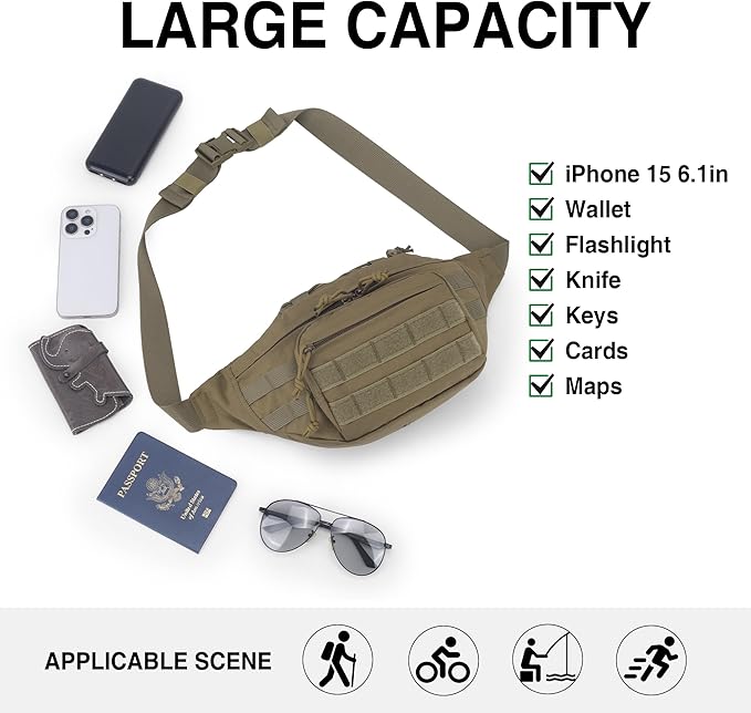 Mardingtop Tactical Fanny Pack for Men, Military Crossbody Waist Bag Utility Hip Belt Bumbag for Outdoor Travel,Hiking,Running,Walking,Fishing,EDC
