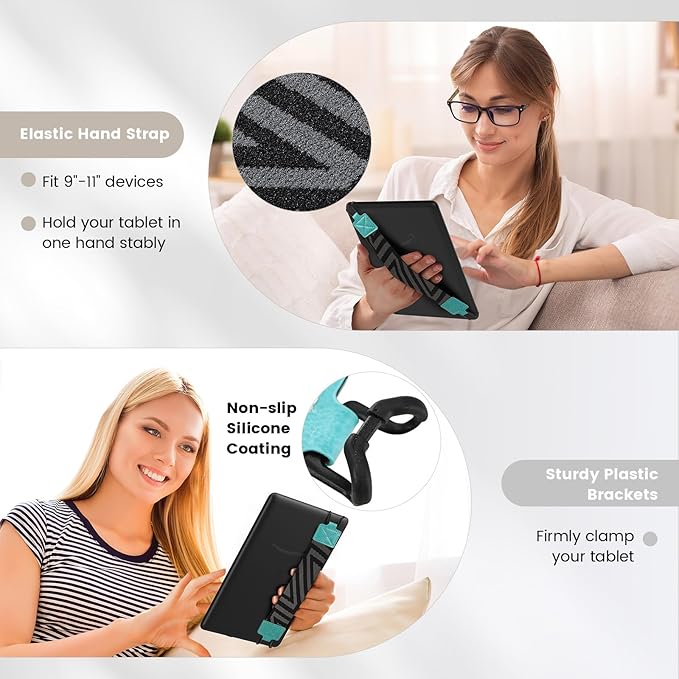 MoKo Security Hand-Strap for 9-11 Inch Tablet - iPad/Kindle Fire HD/Samsung/Lenovo, High-Elasticity Versatile Hand Strap Lightweight Finger Grip Holder, Turquoise