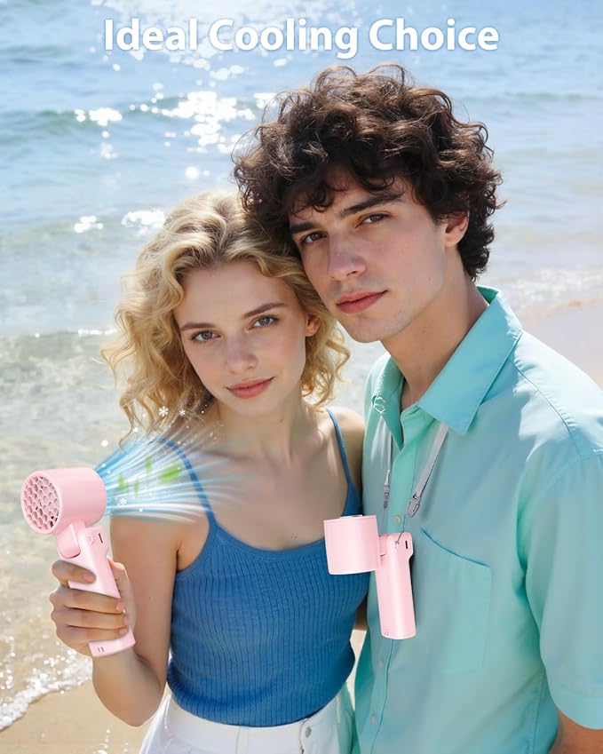 Ouddy Mode Portable Handheld Pink Fan Rechargeable, Ice Cooling Foldable Personal Fan, Up to 13Hrs Turbo Pocket Hand Held Fans for Travel, Camping, Hiking, Beach, Office, Outdoor