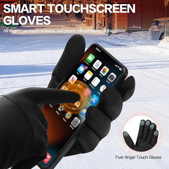 FEWTUR Winter Waterproof Gloves for Women and Men - Thermal Gloves with Touchscreen Fingers, Warm Gloves for Running, Bike and Hiking Cold Weather
