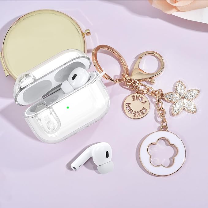 (with Lock) Clear Case Compatible for Cute Apple Airpods Pro 1/2 Cases Women, VISOOM TPU Transparency Air pods Pro 1st 2nd Generation Soft Earbuds Case Bling Keychain for Airpod iPod Pro2/1