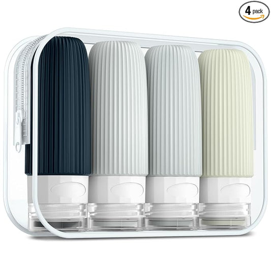 Mrsdry Travel Bottles for Toiletries, Tsa Approved 2oz Travel Bottles, BPA Free Leak Proof Travel Size Toiletry Containers, Refillable Travel Accessories with Toiletry Bag for Shampoo Liquid (4 Pack)