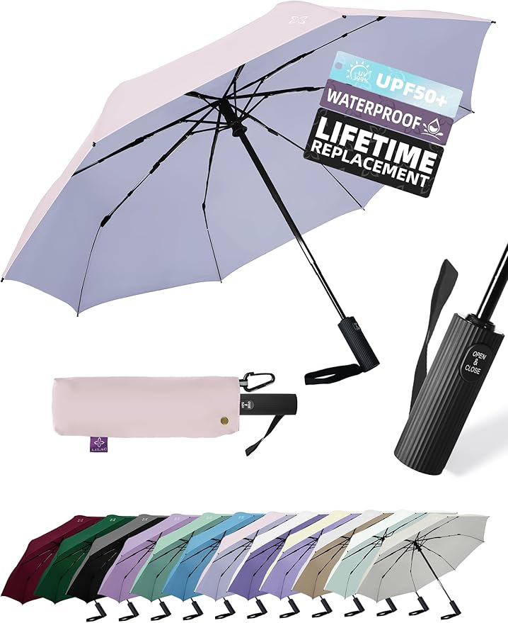 Windproof Travel Umbrella for Rain - 43" Compact Folding Umbrella, Reinforced Strong Frame, Lightweight Portable Parasol with UPF 100+ UV Sun Protection, Cruise Ship Essentials