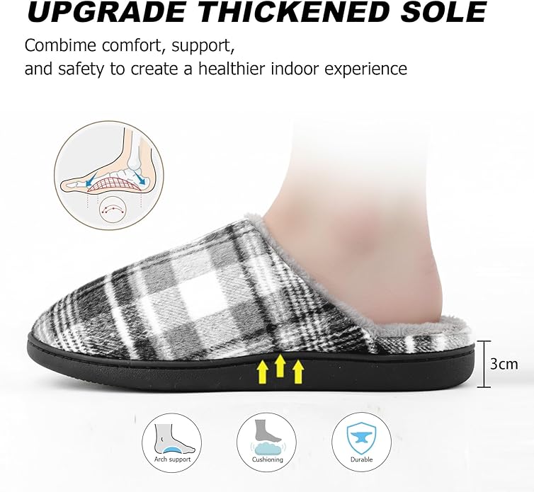 riemot Mens Furry House Slippers Memory Foam Bedroom Shoes Cushioned Lightweight Home Shoe with Thicken Sole Indoor Outdoor Travel Slipper