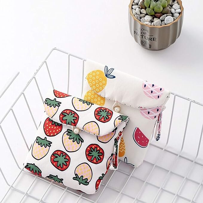 4 Pcs Cute Cotton Sanitary Napkins Bag, Menstrual Cup Pouch, Nursing Pad Holder, 5.1 x 5.1 inch Washable Organizer, Multifunction Purse for Girls Women (B)