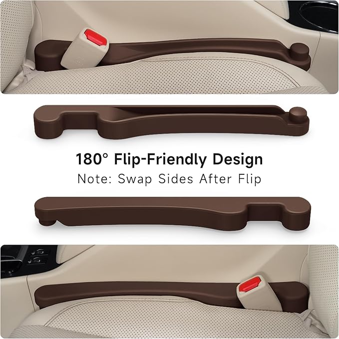 Car Seat Gap Filler Set of 2, 3IN1 Seat Side Gap Filler Plug with Storage Slot & Hook Function, Soft Foam Universal Fit Car SUV Truck Fill Gap Between Seats Console Organizer（Narrow Dark brown）