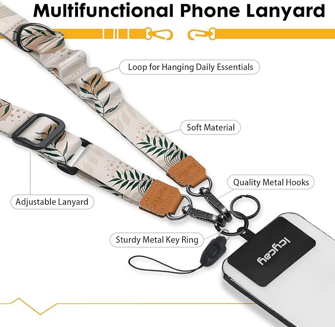 Icycay Phone Lanyard Crossbody, Abstract Leaf Cell Phone Strap for Around The Neck Adjustable, Anti Theft Cute Lanyard for ID Holder Keys Accessories Travel Essential