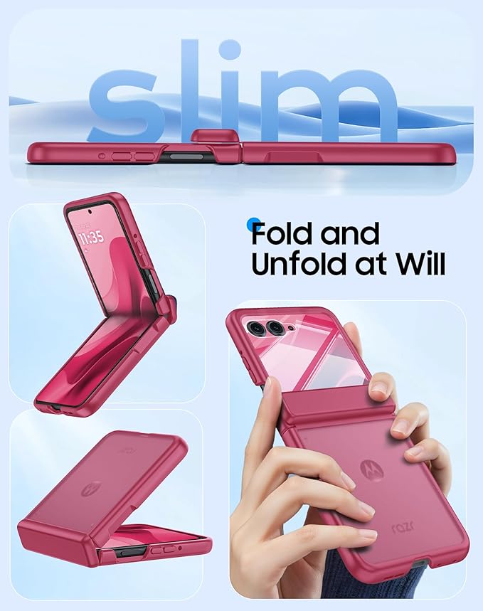 for Motorola Razr 2025 Case/Razr 2024 Case with Hinge Protection, Screen Protector, Ultra-Thin Skin Feel Translucent Frosted, Shockproof Cover for Razr 2025/2024-Rose Red (NOT for Plus/Ultra)