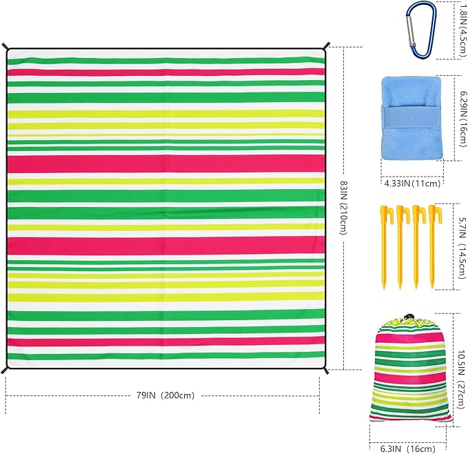 WIWIGO Beach Blanket Waterproof Sandproof Beach Mat 79" X 83"/10'x9'for 2-8 Adults Quick Drying Outdoor Picnic Mat Beach Accessories for Travel, Camping, Hiking