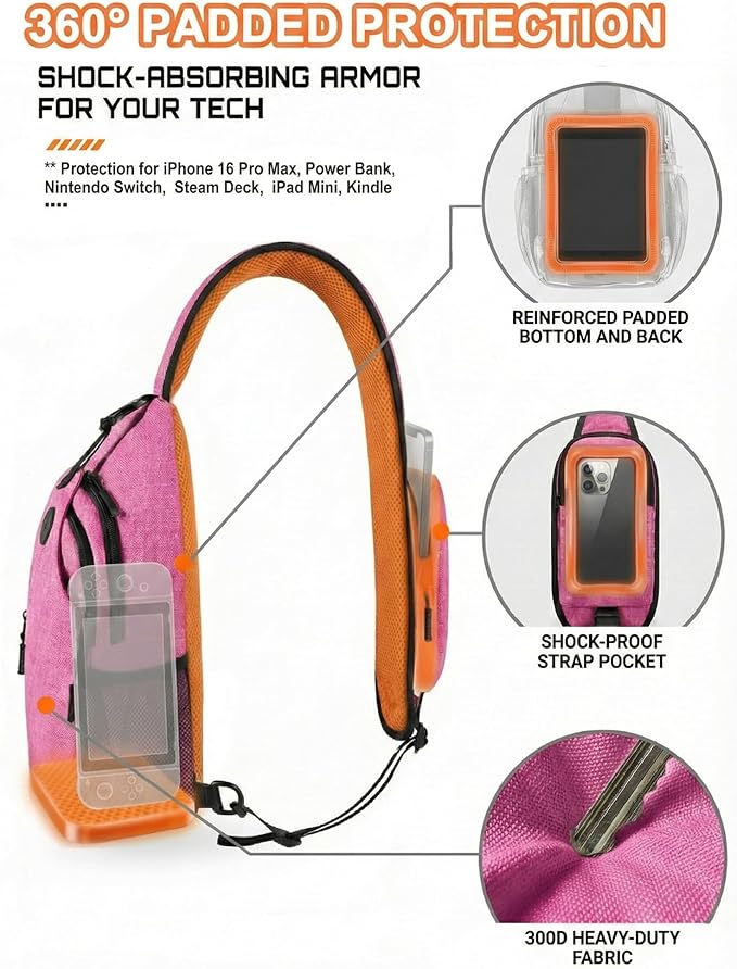 Sling Backpack for Women & Men, Crossbody Travel Bag with Water Bottle Holders, 17 Pockets, Quick-Access Phone Pocket, Hidden Security Pocket, Fits 11" Tablet, for Daily Carry, Travel, Theme Parks