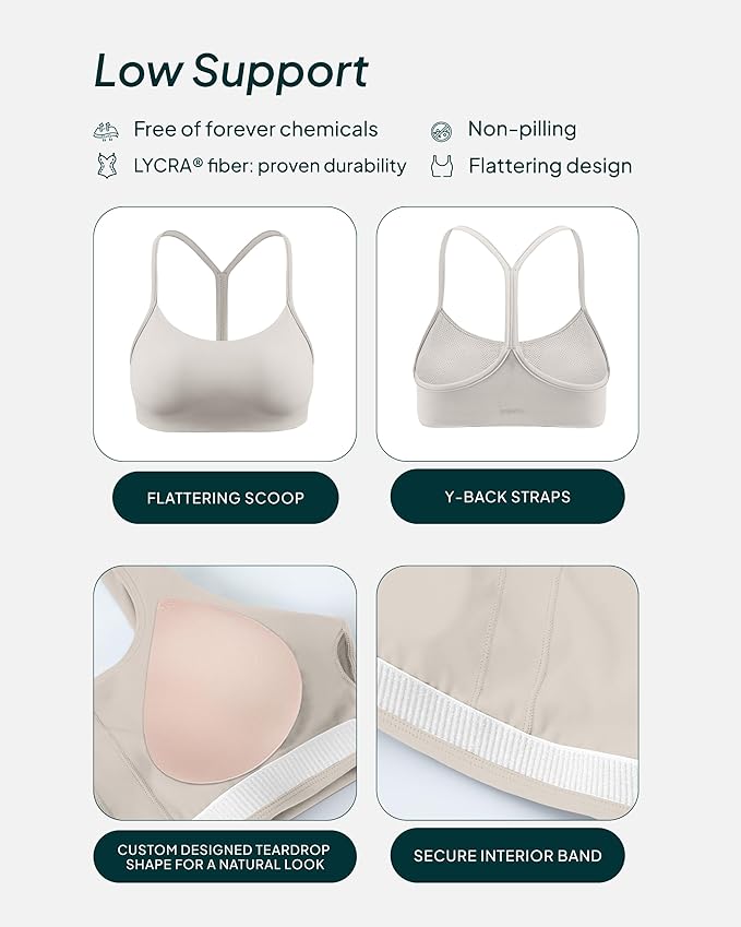 PAVOI ACTIVE Yoga Racerback Bras for Women - Buttery Soft Low Support Scoop Neck Y-Back Thin Strap Sports Bra - FlexFlow