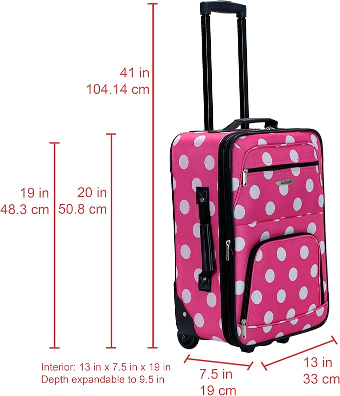 Rockland Fashion Softside 2 Piece Luggage Set, Expandable, (14" Tote/19" Upright), Pink Dot