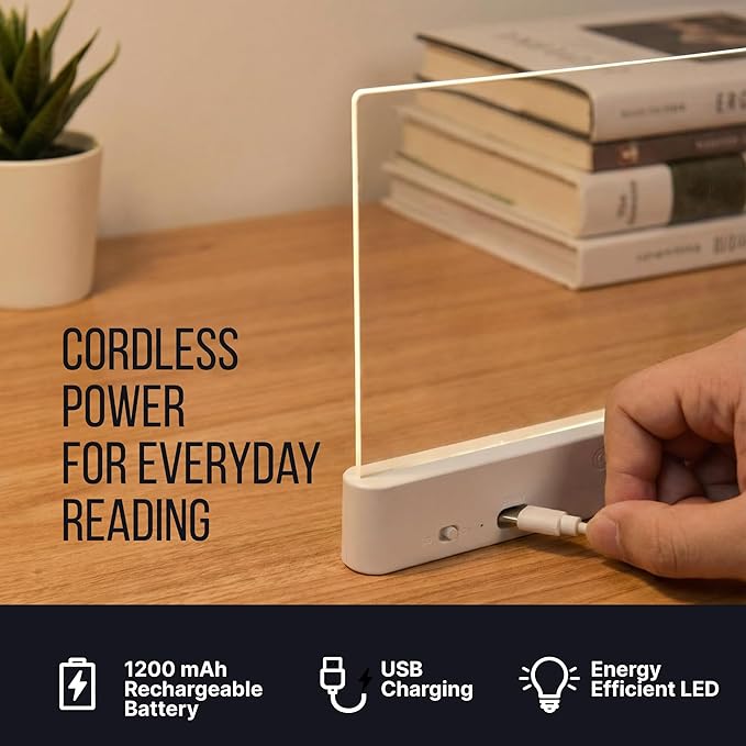 Book Reading Light Flat Screen Smart LED - Full Page Panel Lights for Books Reader in Bed at Night - Rechargeable Portable Dimmable Clear Study Lamp 3 Colors Timer for Bedside Travel (White)