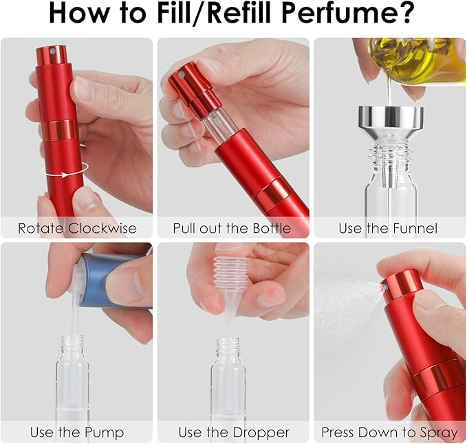 Saiveina 8ml Travel Atomizer Bottles, Refillable Mini Fragrance Bottles, Empty Cologne Sprayer, Pocket Perfume Dispenser (4 Pack)