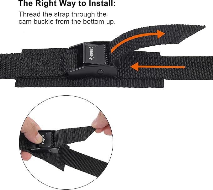 Ayaport Lashing Strap Tie Down Straps with Adjustable Cam Buckle Nylon Cinch Strap for Packing Cargo, Bike, Luggage Black 6 Pcs (Black, 1'' x 8')