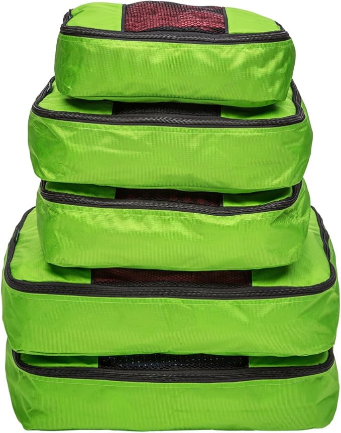 Travel Wise Packing Cubes for Travel - 5 Piece Set with Pattern Design, Lightweight Ripstop Nylon Luggage Organizers with Mesh Panel, Small Medium Large Sizes