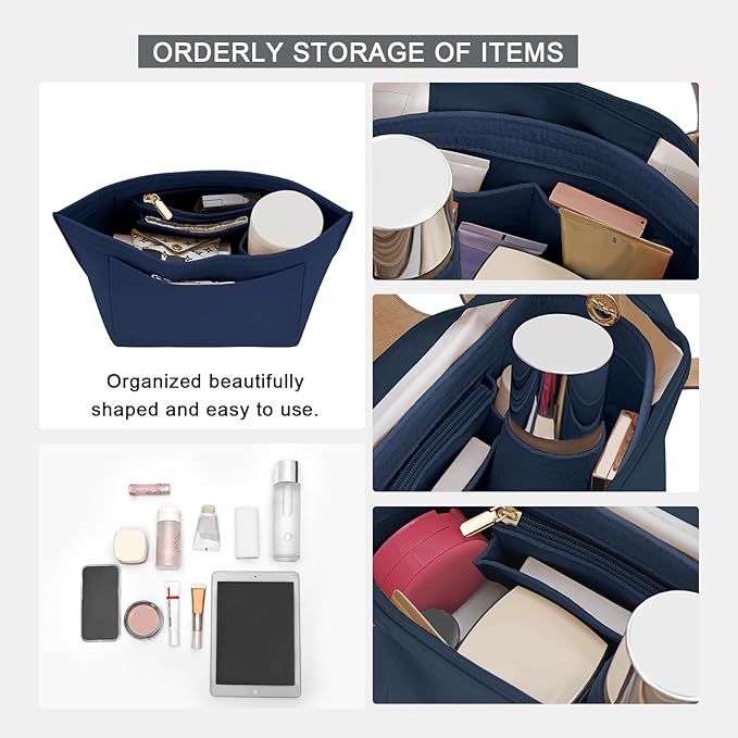 LOUKAYCCI Felt Purse Organizer Insert for Longchamp Le Pliage M Handbag Insert (Dark Blue, Medium)