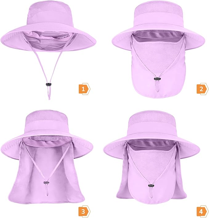 Sun Hats for Men Women Fishing Hat UPF 50+ Breathable Wide Brim Bucket Hats Summer UV Protection Safari Hat with Neck Flap